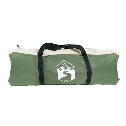 Detail van de groen-witte opbergtas van de vidaXL Tipitent, met handvat en logo.