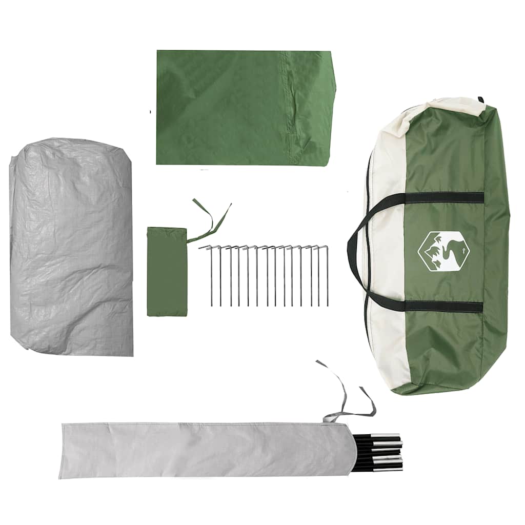 Detail van de vidaXL Tipitent met accessoires, inclusief tentdoek en haringen in groen en grijs.