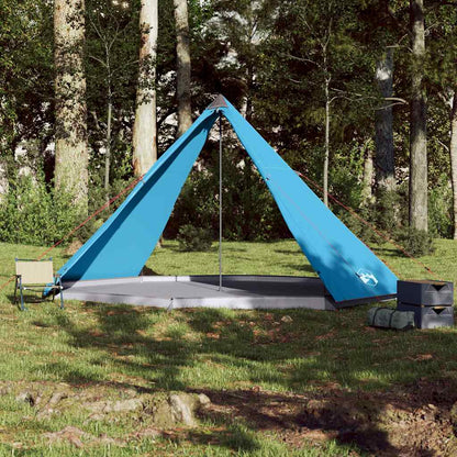 Detail van de vidaXL Tipitent in blauw, met open zijaanzicht en tentdoek half opgezet.