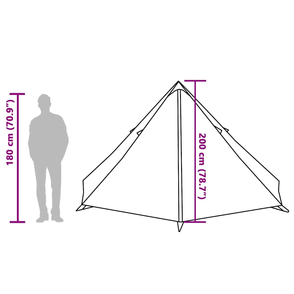 Zijaanzicht van de vidaXL Tipitent met afmetingen en hoogte van 180 cm.
