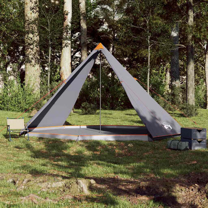 Detail van de vidaXL tipitent in grijs en oranje, zijaanzicht met tentdoek en grondzeil.
