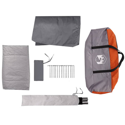 Detail van de grijs-oranje vidaXL tipitent met accessoires en haringen.