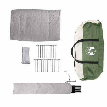 Detail van de accessoires van de vidaXL 6-persoons tipitent, inclusief haringen en draagtas.
