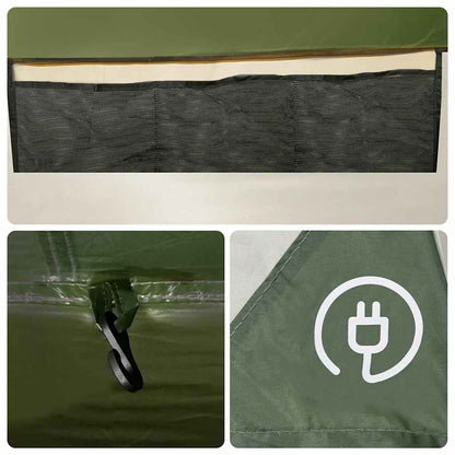 Detail van de E-port en bevestigingshaak van de vidaXL 6-persoons tipitent in groen.