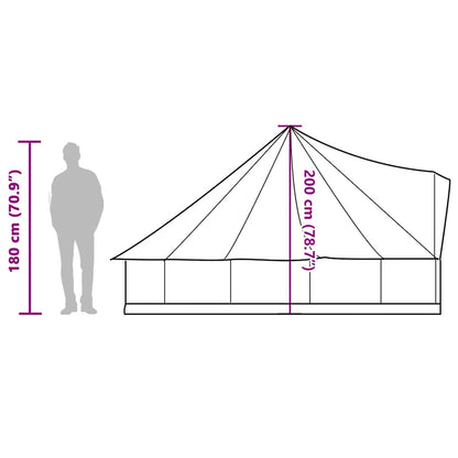 Zijaanzicht van de vidaXL Tipitent met afmetingen en hoogte-indicatie voor 6 personen.