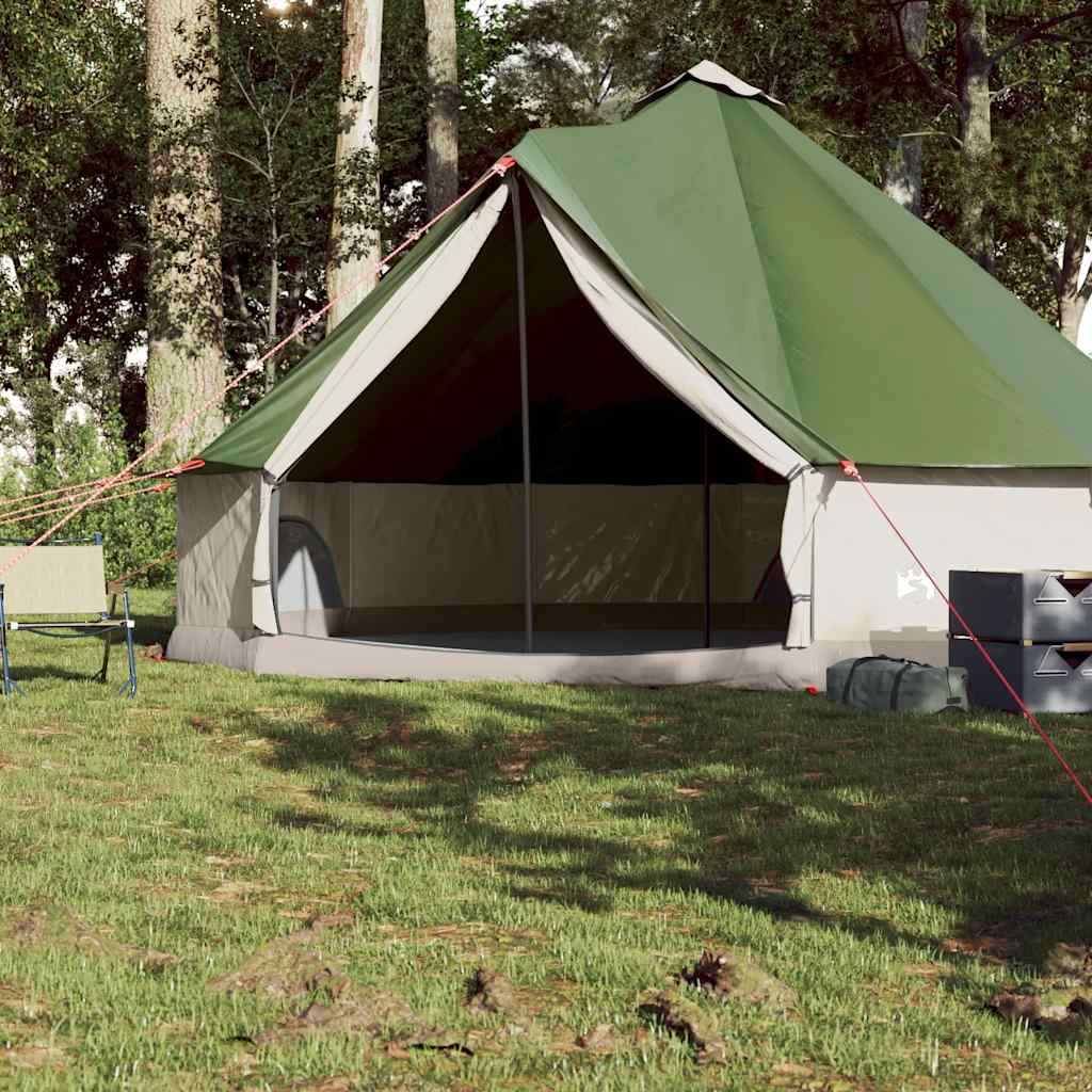 Detail van de vidaXL tipitent in groen met open ingang en tentstokken.
