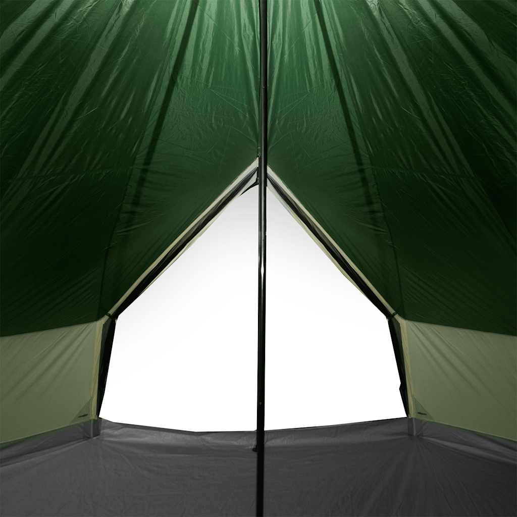 Detail van de groene vidaXL tipitent met een open ingang en een zichtbare binnenruimte.