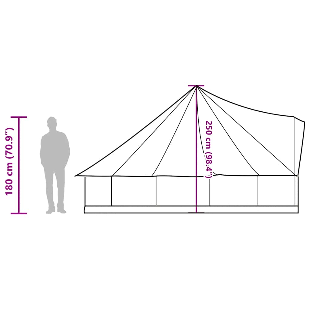 Detail van de vidaXL tipitent met afmetingen en hoogteindicatie voor 8 personen.
