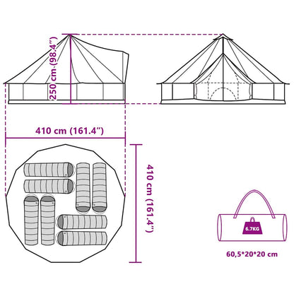 Detailweergave van de afmetingen en indeling van de vidaXL 8-persoons tipitent.