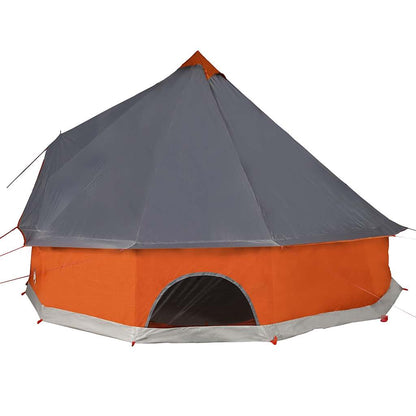 Detail van de vidaXL tipitent in grijs en oranje, met een ronde ingang en hoge tenttop.
