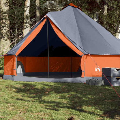 VidaXL tipitent voor 8 personen in grijs en oranje, met gaaswanden voor ventilatie.
