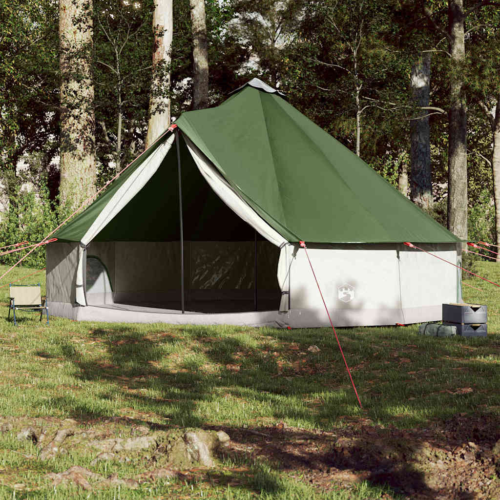 Zijaanzicht van de vidaXL tipitent in groen, met open ingang en tentdoek.