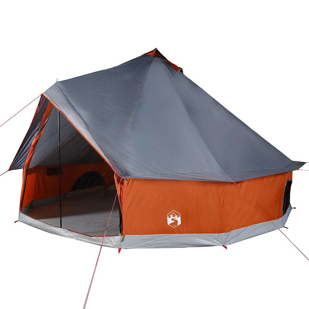 Detail van de vidaXL tipitent in grijs en oranje met zijaanzicht en ventilatieroosters.