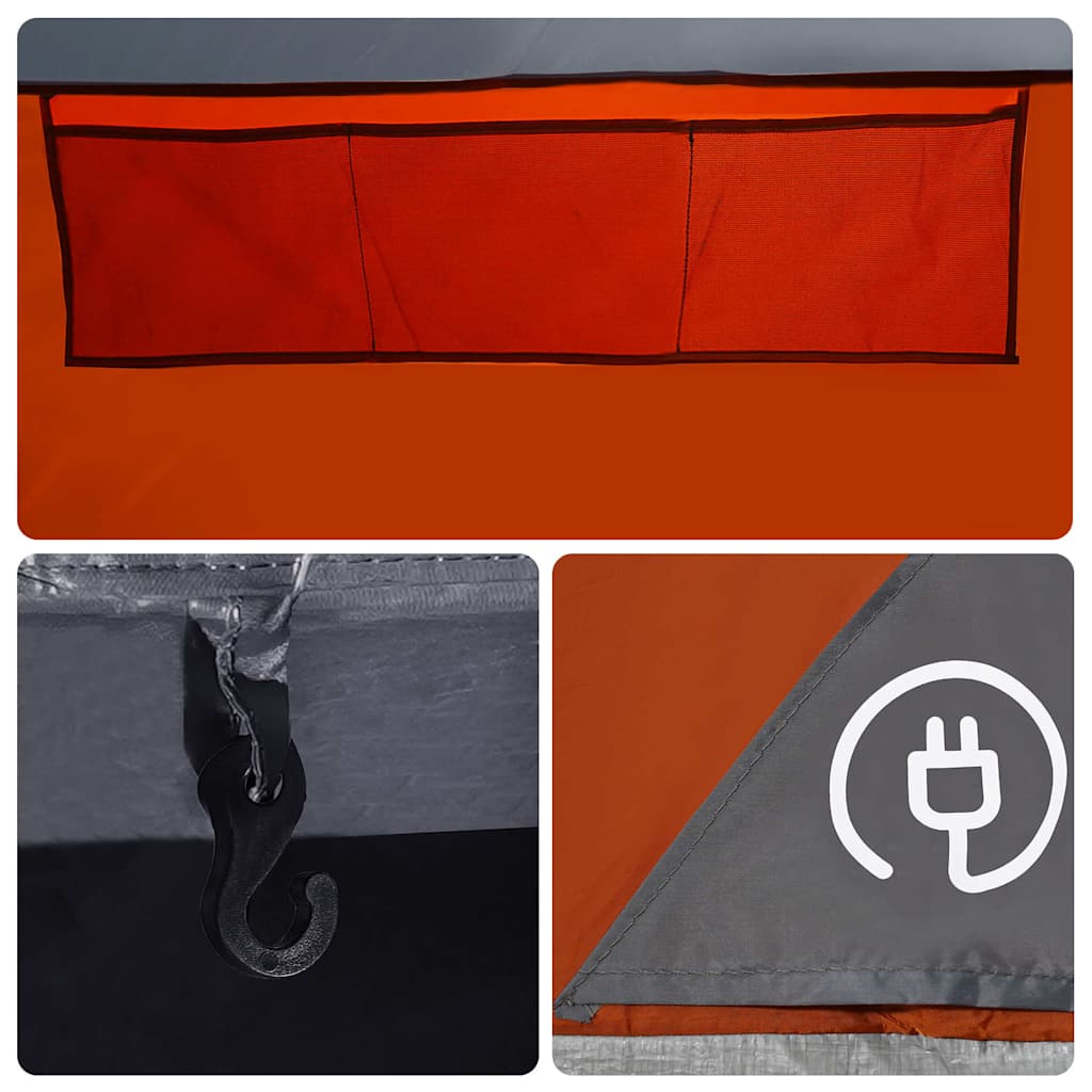 Detail van de oranje binnenzakken en E-port van de vidaXL tipitent.