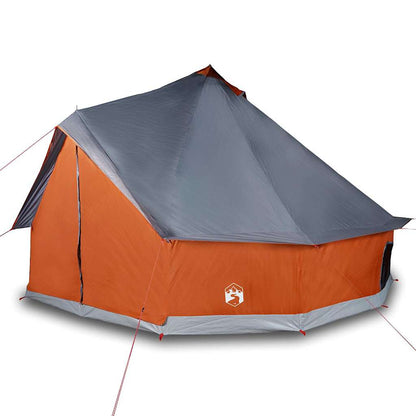 Zijaanzicht van de vidaXL tipitent in grijs en oranje, met waterdichte bekleding.
