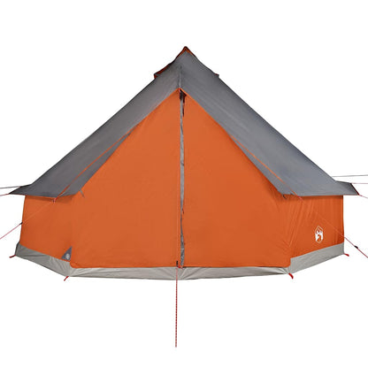 Detail van de grijs-oranje vidaXL tipitent met waterdichte buitenzijde en ventilatieopening.