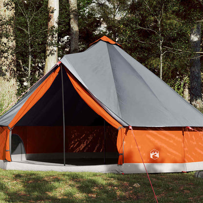 vidaXL tipitent voor 12 personen in grijs en oranje, waterdicht met ruime ingang en ventilatie.
