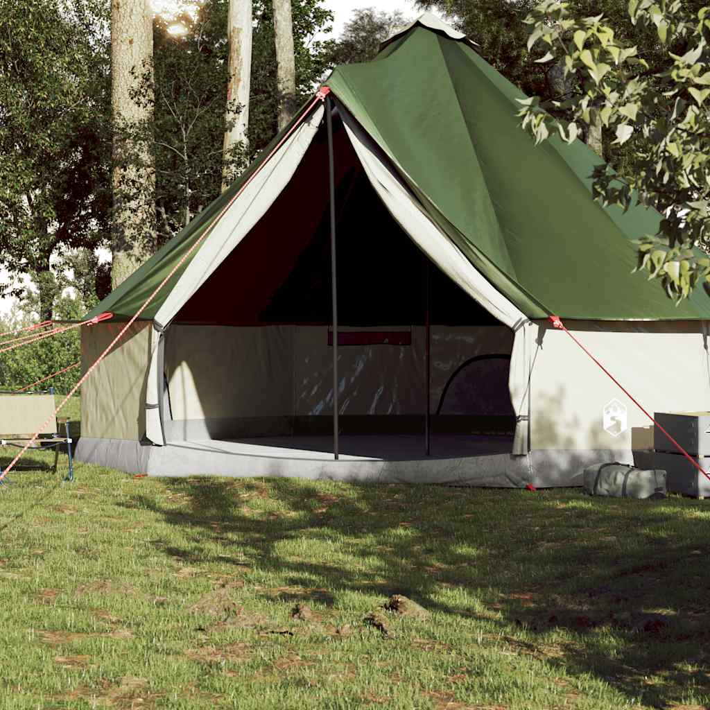 Detail van de vidaXL Tipitent in groen, met open ingang en zicht op de binnenruimte.