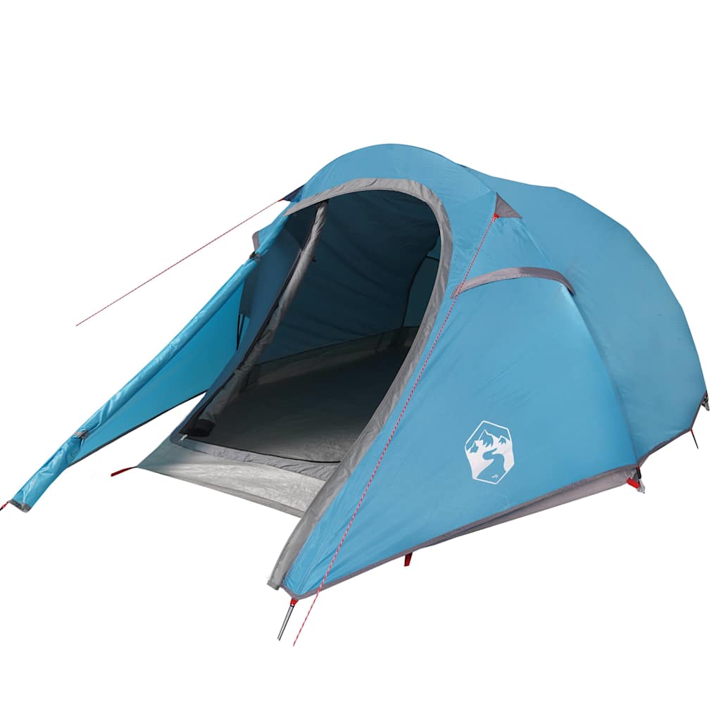 Detail van de vidaXL tunneltent in blauw, met open ingang en waterdichte stof.