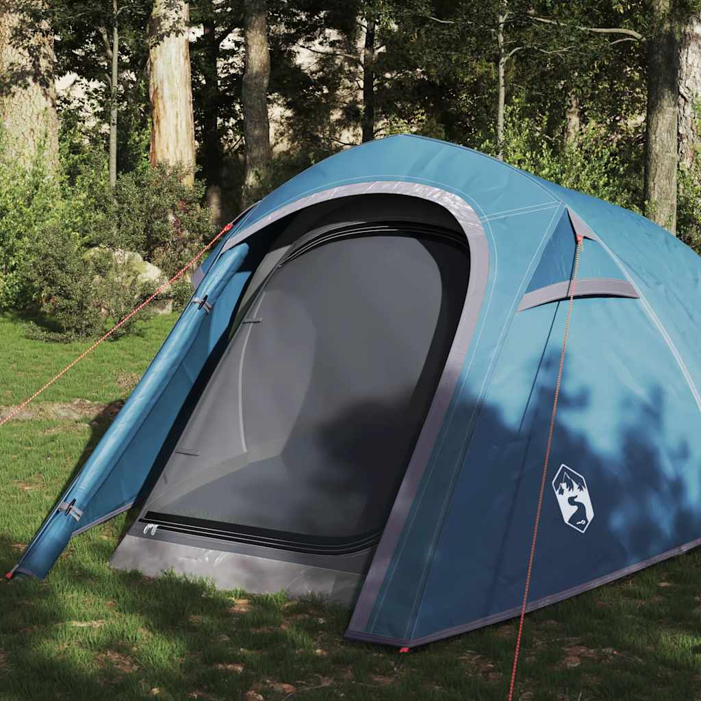 Blauwe vidaXL tunneltent voor drie personen, met een waterdichte ingang en ventilatieopening.