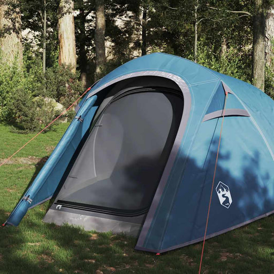 Blauwe vidaXL tunneltent voor drie personen, met een waterdichte ingang en ventilatieopening.