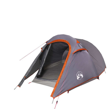 Detail van de vidaXL tunneltent met grijze en oranje kleur, zijaanzicht van de ingang.
