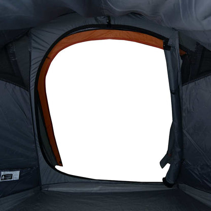 Detail van de grijze vidaXL tunneltent met oranje ingang en ruime opening.