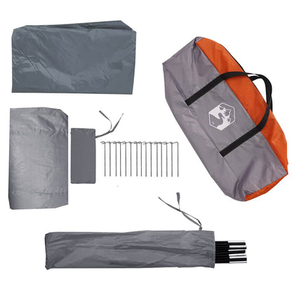 Detail van de grijze en oranje tentaccessoires, inclusief stokken en haringen van vidaXL.