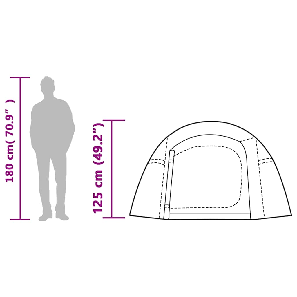Detail van de vidaXL tunneltent met afmetingen en hoogte-indicatie van 180 cm.