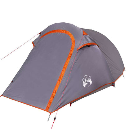Detail van de vidaXL tunneltent in grijs met oranje accenten, zijaanzicht.