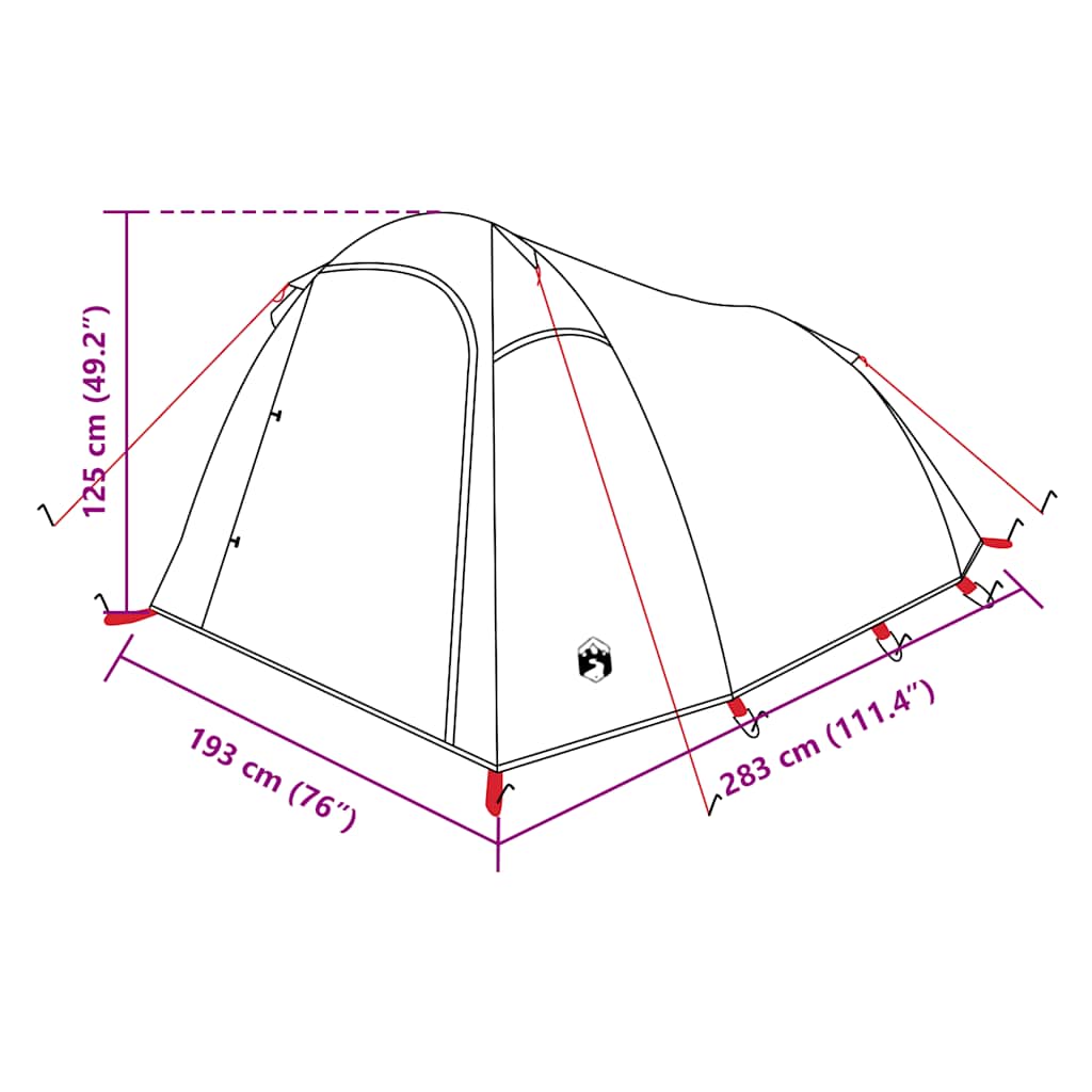 Detailweergave van de vidaXL tunneltent met afmetingen en ontwerpkenmerken.