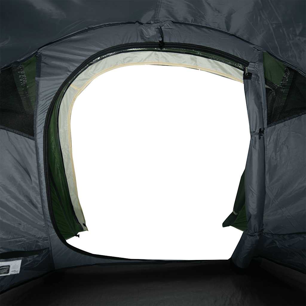 Detail van de groene vidaXL tunneltent met open ingang en insectengaas.