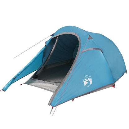 Zijaanzicht van de vidaXL 2-persoons tunneltent in blauw, met open ingang.