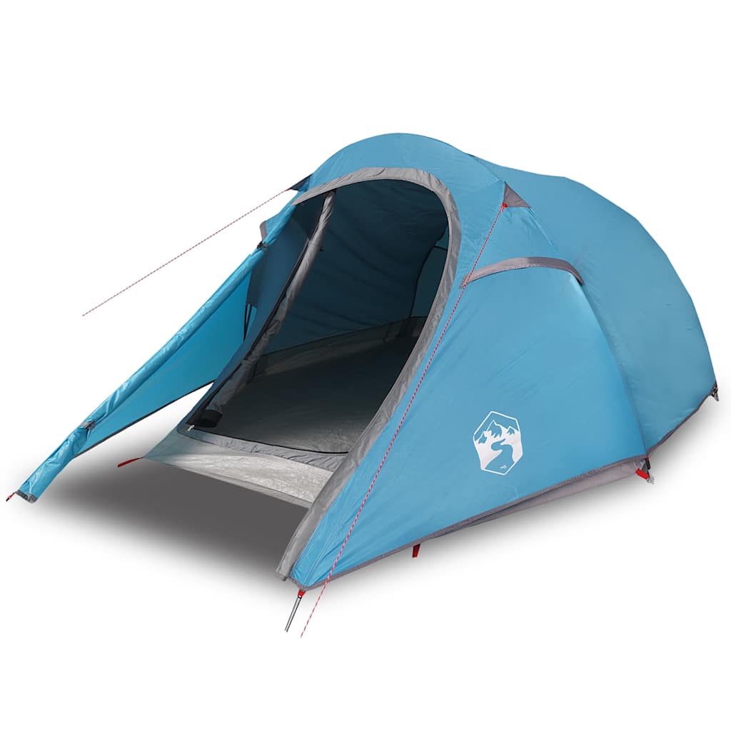 Zijaanzicht van de vidaXL 2-persoons tunneltent in blauw met open ingang.