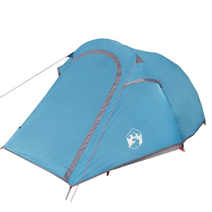 Detail van de vidaXL 2-persoons tunneltent in waterdicht blauw, zijaanzicht met ventilatieopening.