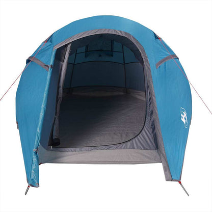 Detail van de blauwe vidaXL tunneltent met open ingang en lichte binnenruimte.