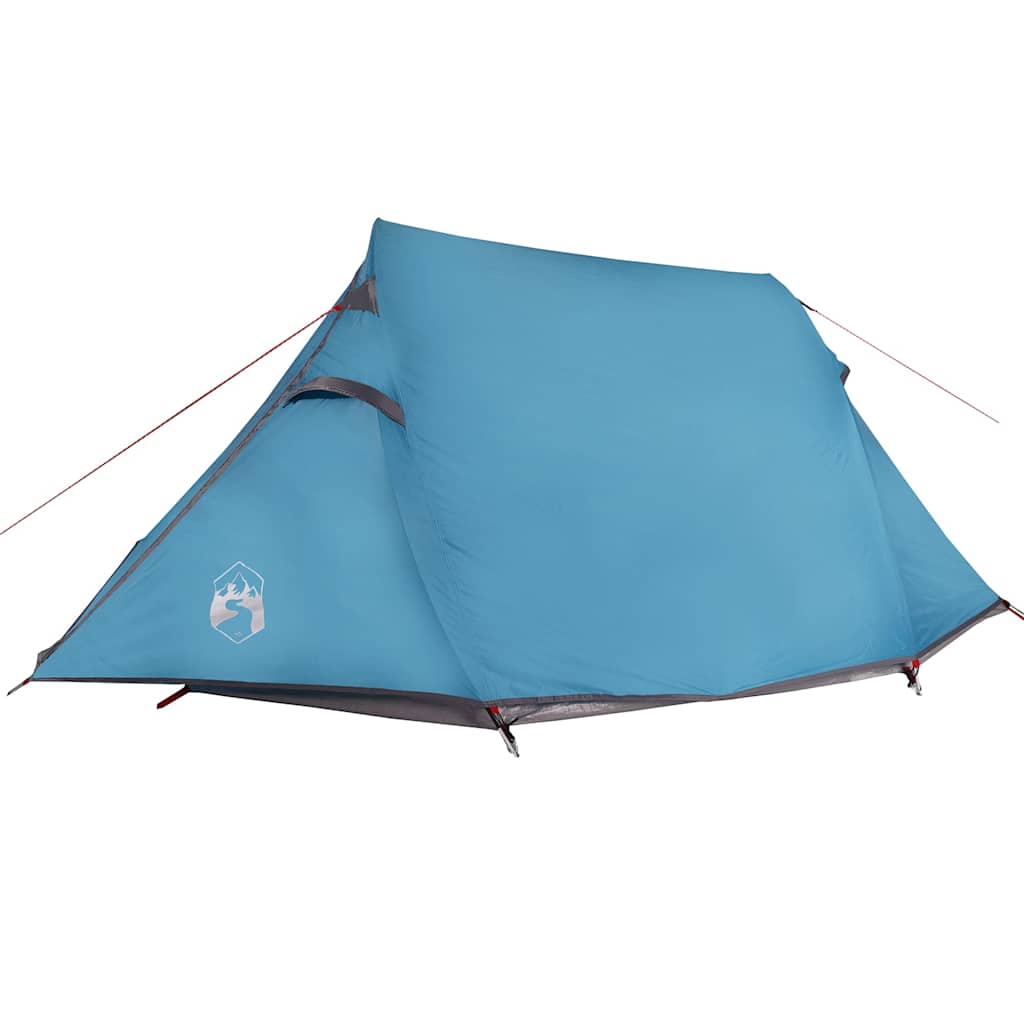 Detail van de vidaXL 2-persoons tunneltent in waterdicht blauw, zijaanzicht met tentdoek.