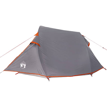 Detail van de vidaXL tunneltent in grijs met oranje accenten, zijaanzicht.