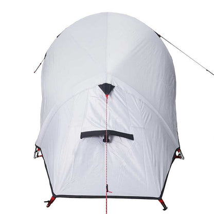 Achteraanzicht van de vidaXL 2-persoons tunneltent in waterdicht wit met ventilatierooster.
