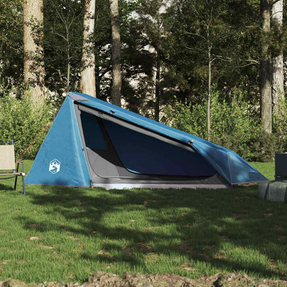 Detail van de vidaXL 1-persoons tunneltent in blauw, met open ingang en zicht op het interieur.
