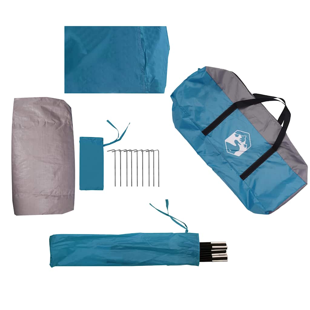 Detail van de accessoires van de vidaXL 1-persoons tunneltent in blauw, inclusief stokken en haringen.