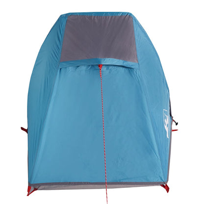 Detail van de blauwe vidaXL tunneltent met waterdichte voorkant en ventilatierooster.