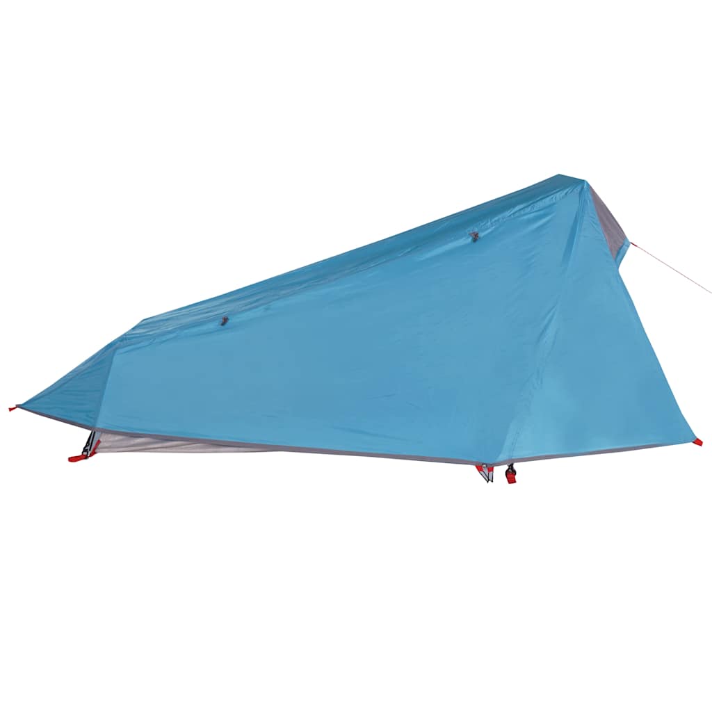 Detail van de blauwe vidaXL tunneltent met een gestroomlijnd ontwerp en waterdichte stof.