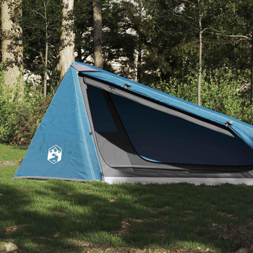 Blauwe vidaXL tunneltent voor één persoon, waterdicht en windbestendig, zijaanzicht.