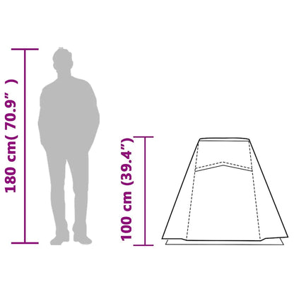 Detailweergave van de vidaXL tunneltent met afmetingen voor 1-persoon, 180 cm hoog.