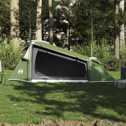Zijaanzicht van de vidaXL 2-persoons tunneltent in groen, met open ingang en ventilatie.