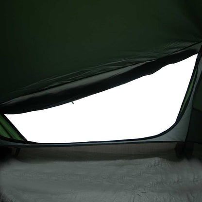 Detail van de groene vidaXL tunneltent met open ventilatierooster voor frisse lucht.