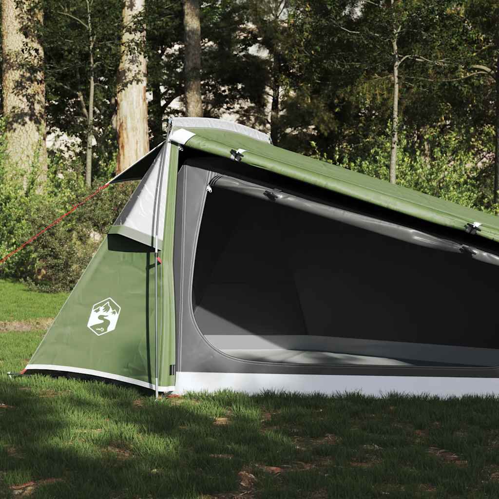 Tunneltent vidaXL 2-persoons in groen, zijaanzicht met open ingang en ventilatie.