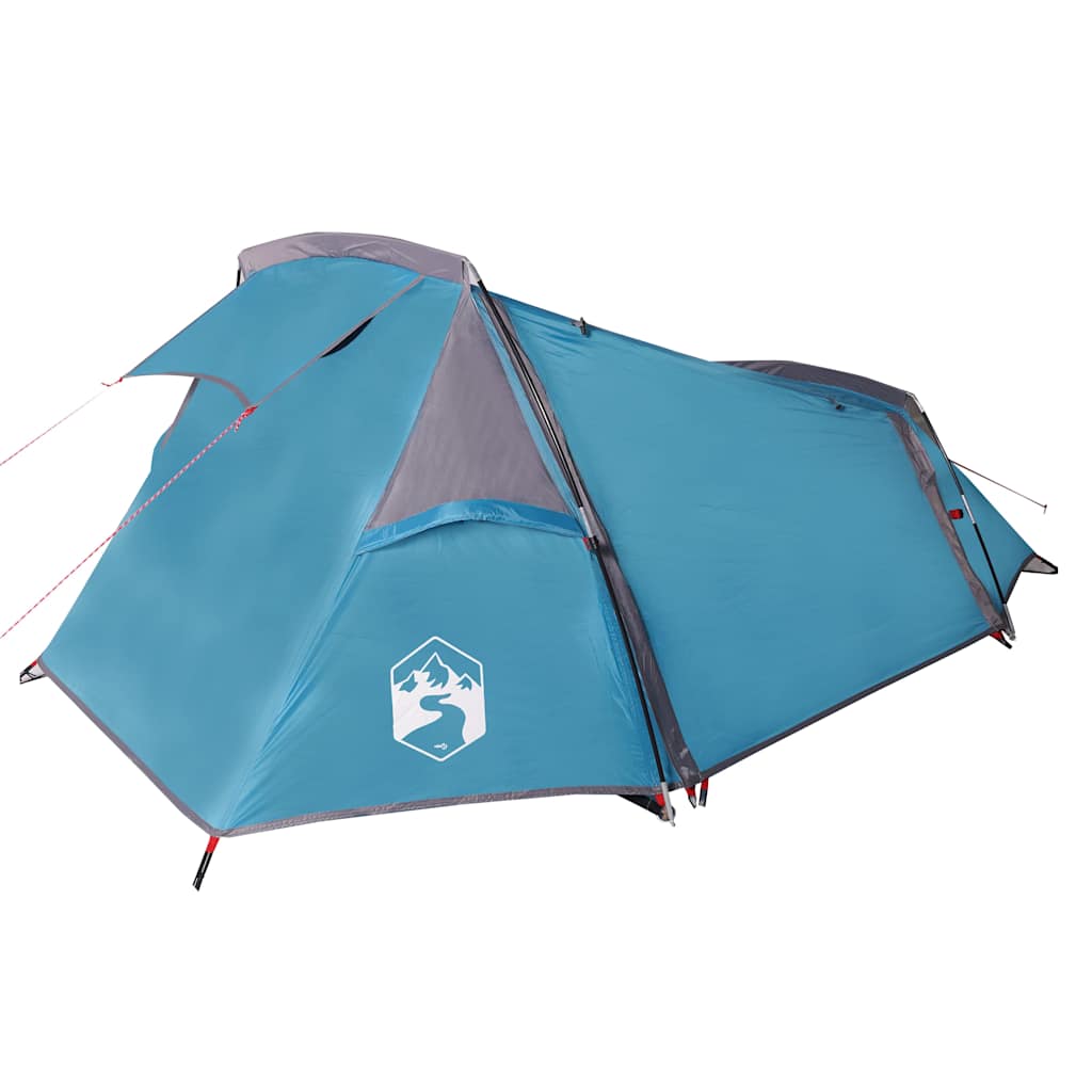 Detail van de blauwe vidaXL tunneltent met waterdichte stof en ventilatieopeningen.