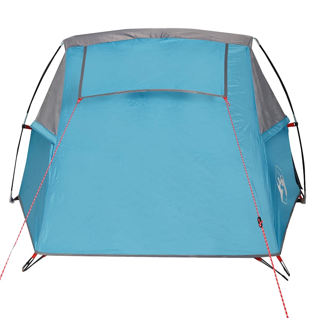 Detail van de blauwe vidaXL tunneltent met waterdichte buitenkant en ventilatieroosters.